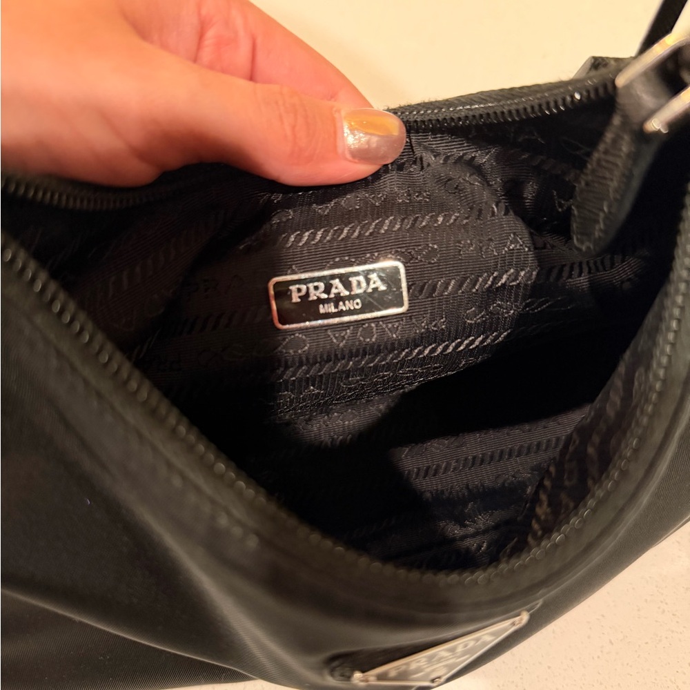 Prada Black Nylon Shoulder Bag with Triangle Logo - Picture 6 of 6